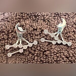 Zodiac themed silver Crescent Moon Earrings with CZ Accents.
